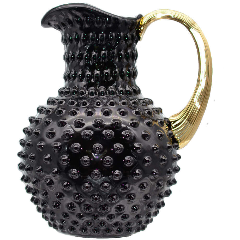 jug with gold handle black hobnail