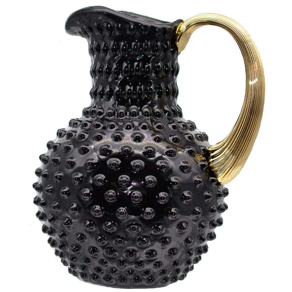 jug with gold handle black hobnail